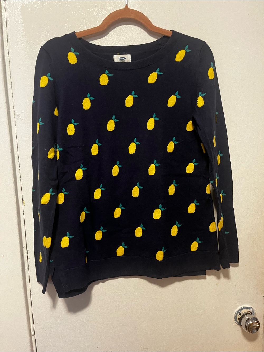 Old Navy Navy Sweater with Yellow Lemon Motif